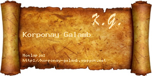 Korponay Galamb névjegykártya